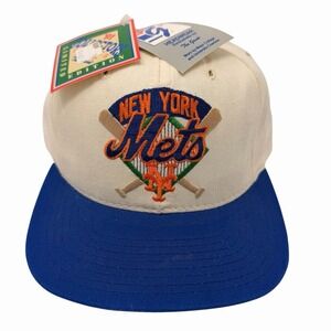 Vintage 1991 New York Mets Snapback Hat The Game Cream Blue NWT Limited